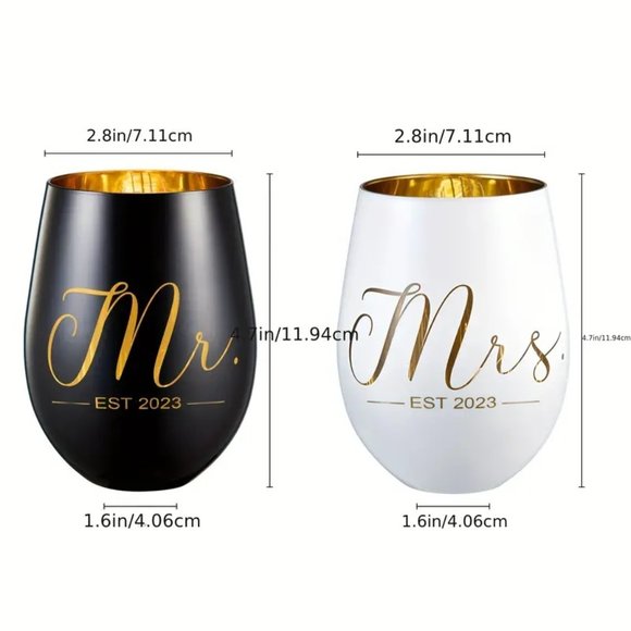 NWOT/NIB 2pcs, Mr. and Mrs. Wedding Wine Glass/Tumbers - Picture 3 of 4